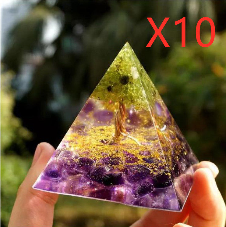Natural Crystal Gravel Pyramid Energy Tower – Healing Stone Home Decoration