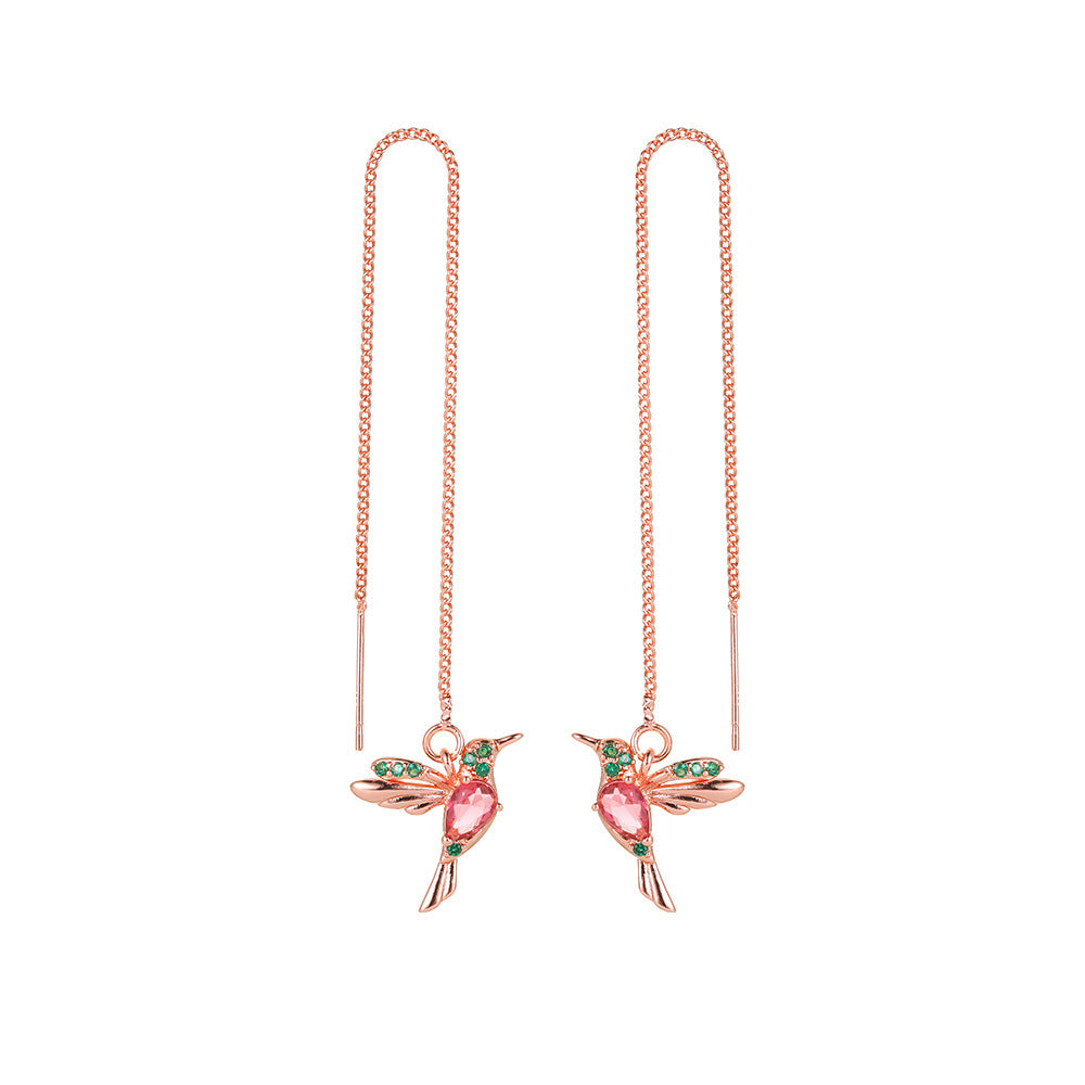 Fashion Jewelry Hummingbird Tassel Crystal Drop Earrings – Elegant Long Hanging Earrings for Women