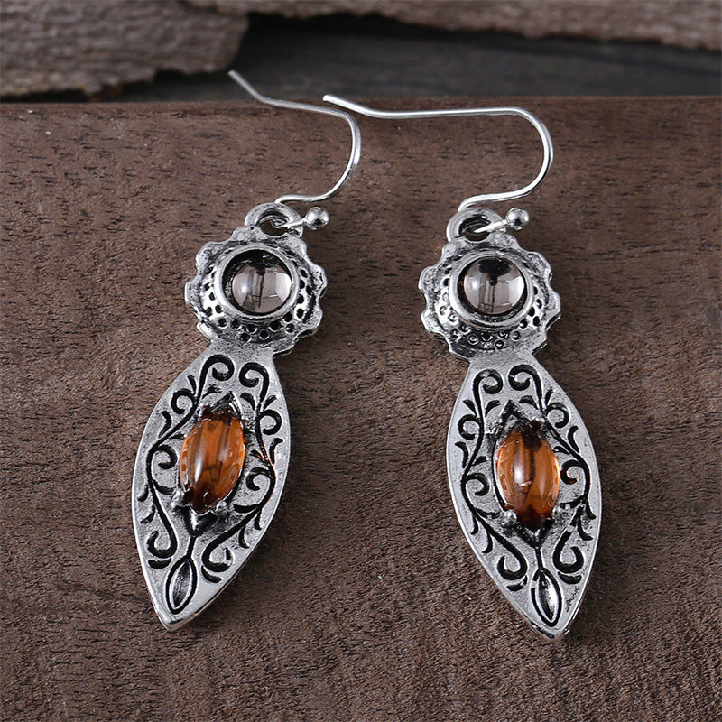 European & American Retro Two-Tone Gemstone Earrings – Elegant Fashion Jewelry