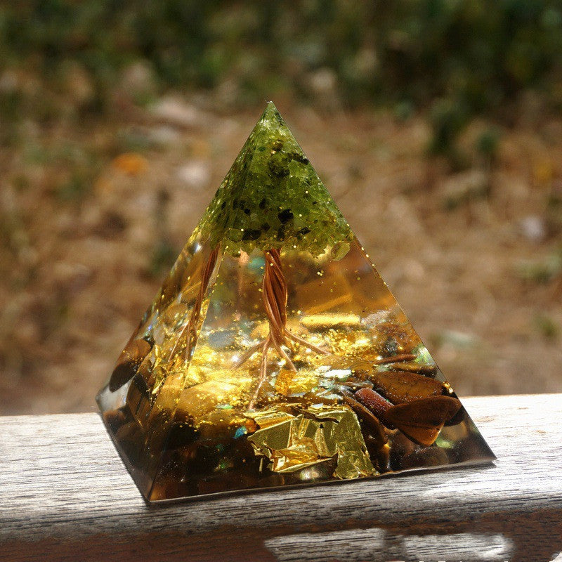 Natural Crystal Gravel Pyramid Energy Tower – Healing Stone Home Decoration