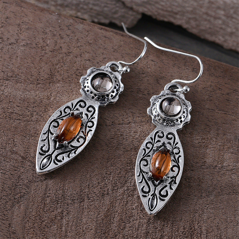 European & American Retro Two-Tone Gemstone Earrings – Elegant Fashion Jewelry