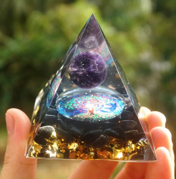 Natural Crystal Gravel Pyramid Energy Tower – Healing Stone Home Decoration