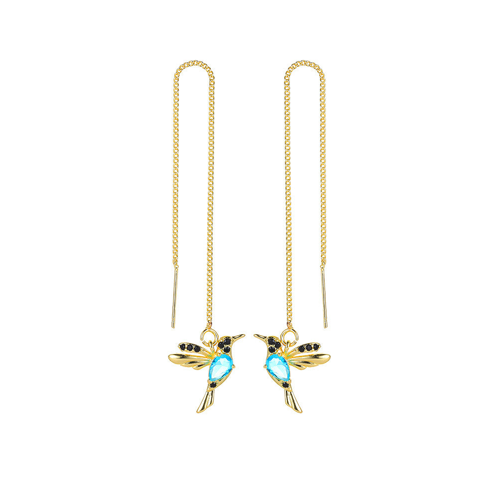 Fashion Jewelry Hummingbird Tassel Crystal Drop Earrings – Elegant Long Hanging Earrings for Women