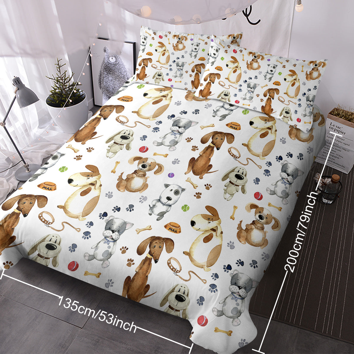 Kids' Duvet Cover Sets Animals Pastel Duvet Covers Cartoon Dogs Paws Pattern Bed Sets 3 Pieces 1 Duvet Cover And 2 Pillow Cases Cute Puppy Dogs Bedding For Kids