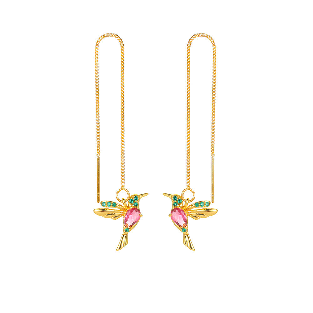 Fashion Jewelry Hummingbird Tassel Crystal Drop Earrings – Elegant Long Hanging Earrings for Women