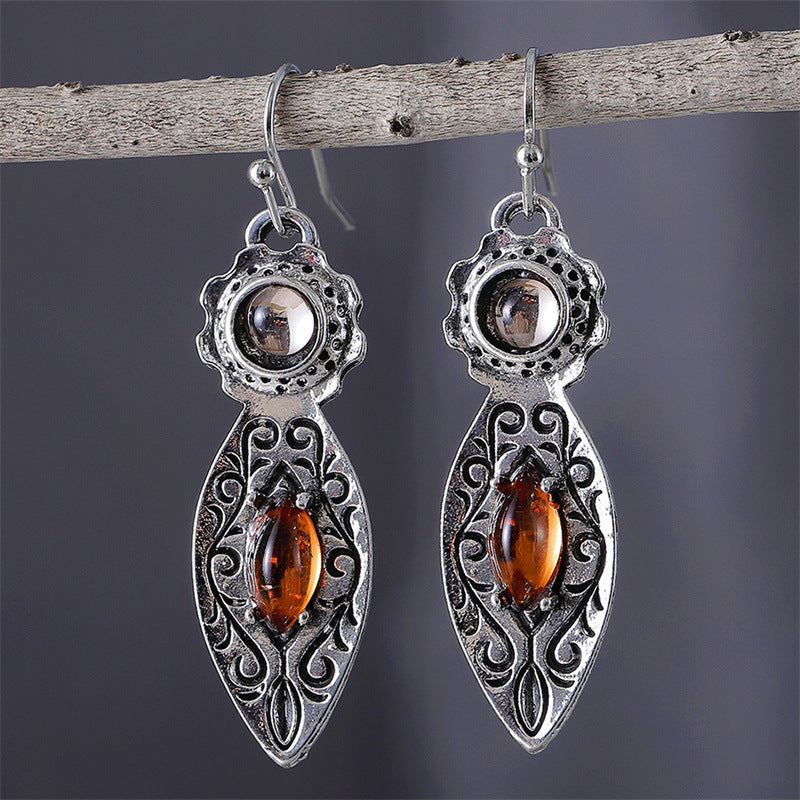 European & American Retro Two-Tone Gemstone Earrings – Elegant Fashion Jewelry