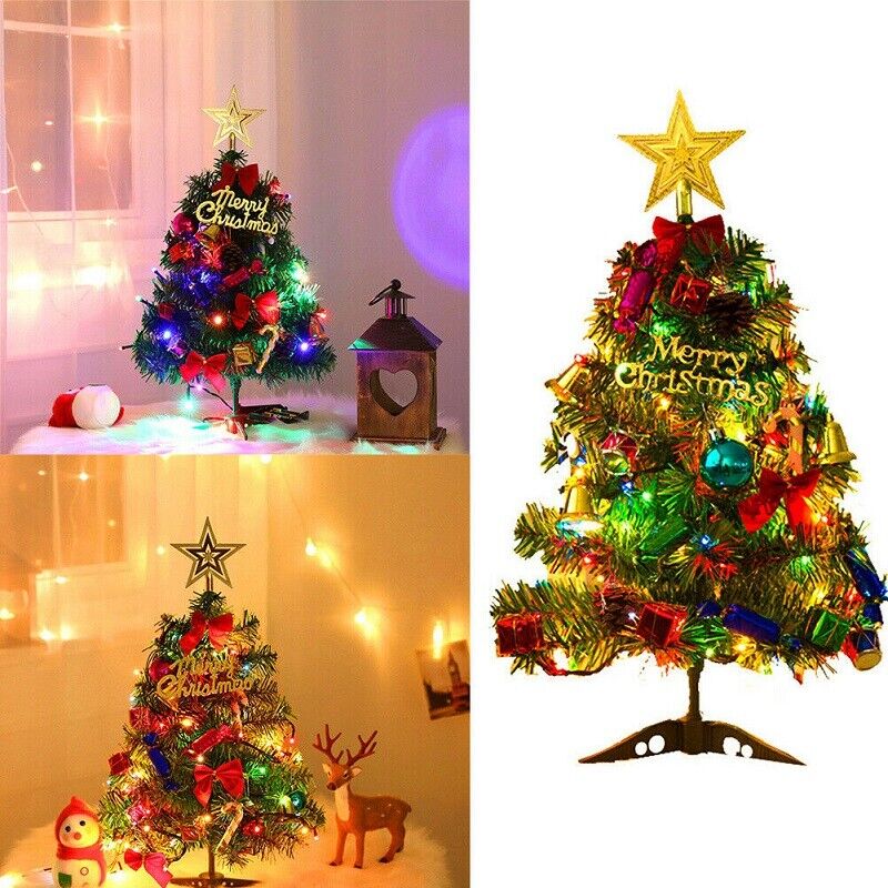 30" Mini Tabletop Christmas Tree with LED Lights & Ornaments – Artificial Small Holiday Decor