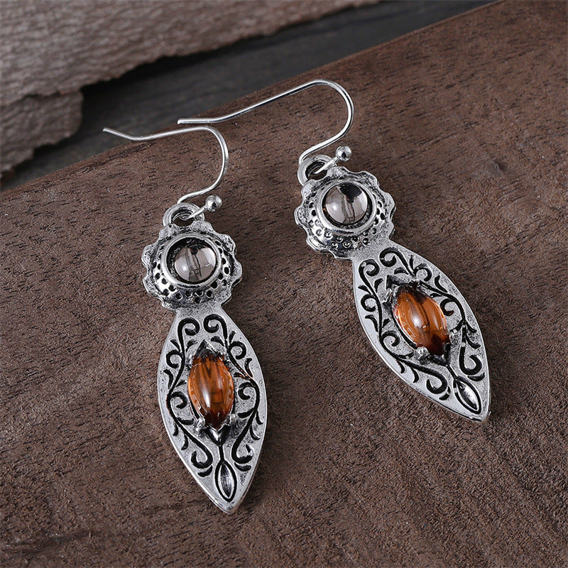 European & American Retro Two-Tone Gemstone Earrings – Elegant Fashion Jewelry