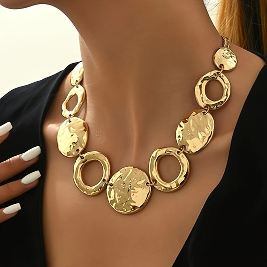 Lxalry Hammered Texture Geometric Gold Necklace Handmade Layered Statement Jewelry For Women, Modern Artisan Gift For Elegant Everyday Evening Outfits