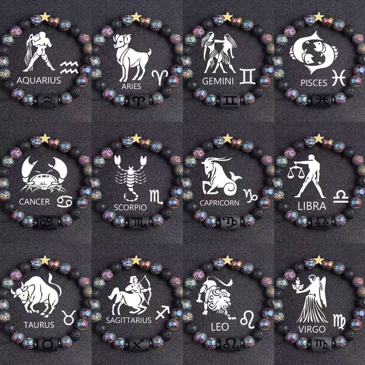 European And American Twelve Constellation Natural Stone Beaded Bracelet