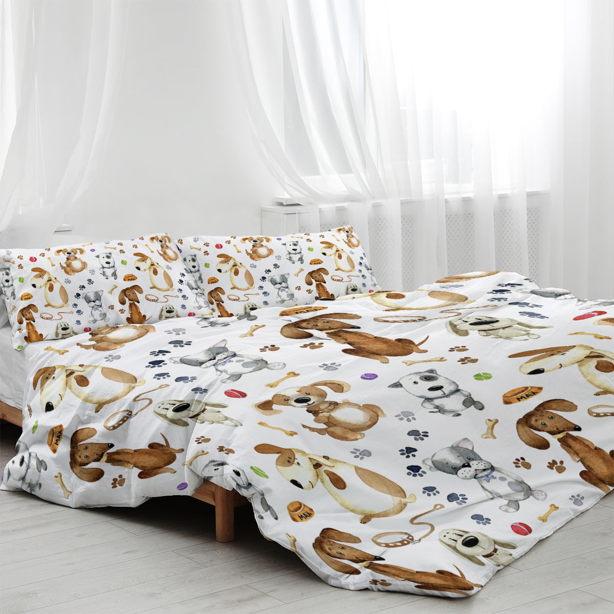 Kids' Duvet Cover Sets Animals Pastel Duvet Covers Cartoon Dogs Paws Pattern Bed Sets 3 Pieces 1 Duvet Cover And 2 Pillow Cases Cute Puppy Dogs Bedding For Kids