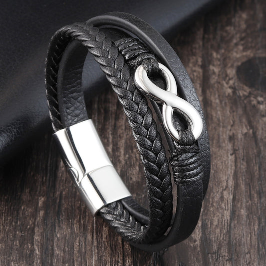 Woven Multilayer Leather Bracelet – Titanium Steel (Unisex)