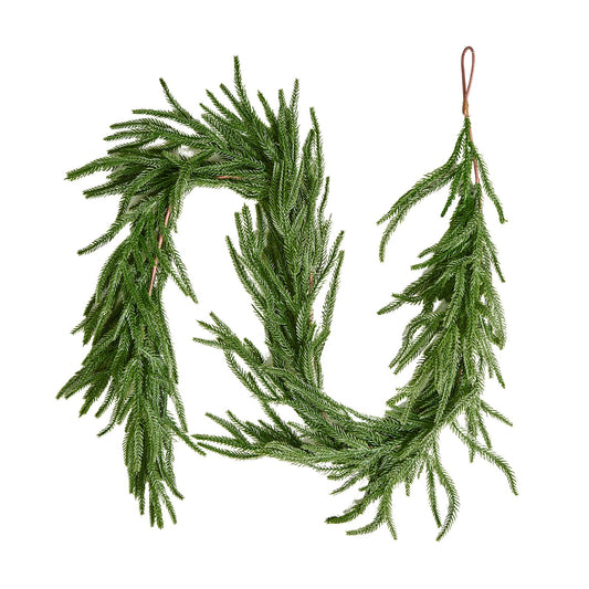5-FT Realistic Norfolk Pine Christmas Garland – Real-Touch Evergreen Faux Greenery for Indoor/Outdoor Holiday Décor, Table, Mantel & Fireplace