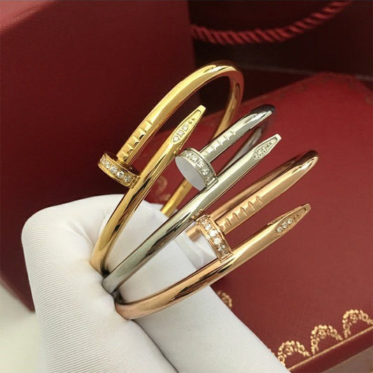 Open Adjustable Nail Bracelet – Titanium Steel with Sparkling Diamonds | Luxury Modern Jewelry for Men & Women