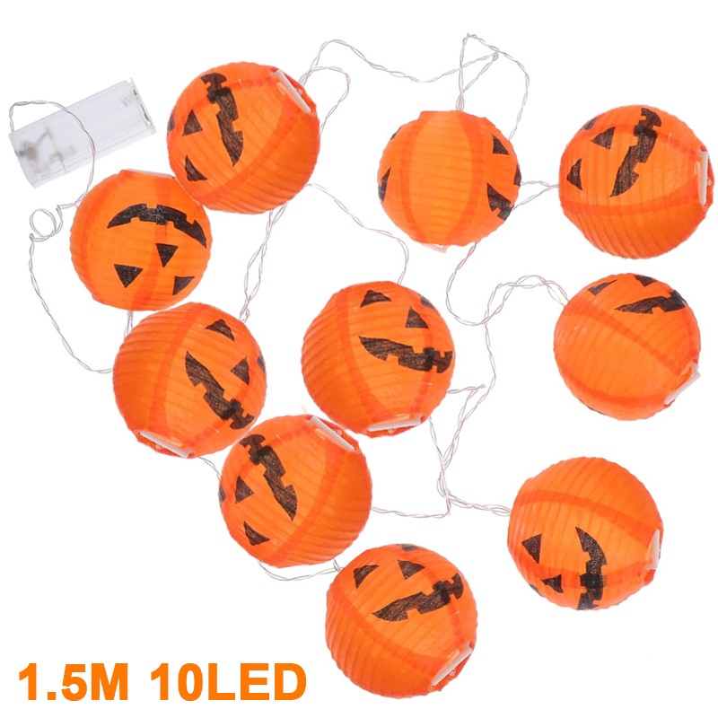 10-LED Halloween Pumpkin Curtain String Lights – Hanging Fairy Lantern for Party, Home, Window & Room Décor