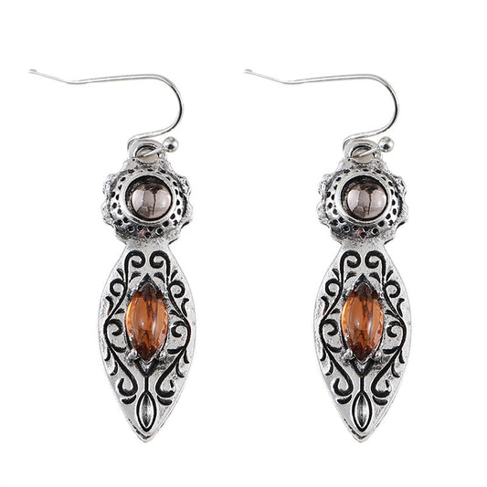 European & American Retro Two-Tone Gemstone Earrings – Elegant Fashion Jewelry