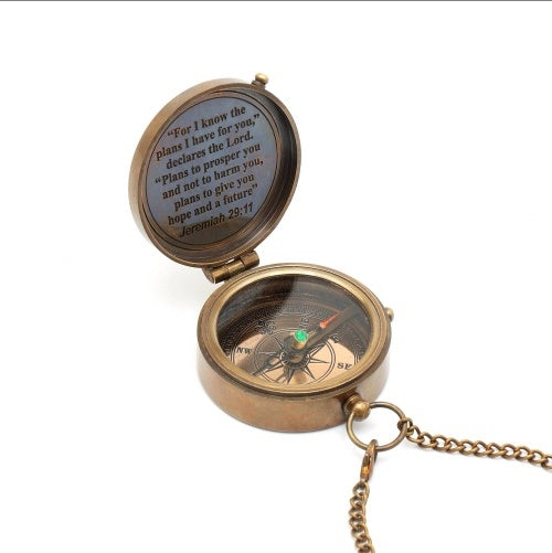 Vintage Collectible Brass Campass With Wood Box