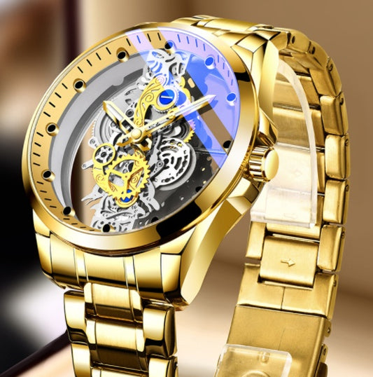 Men’s Skeleton Quartz Watch – Gold Luxury Hollow Design