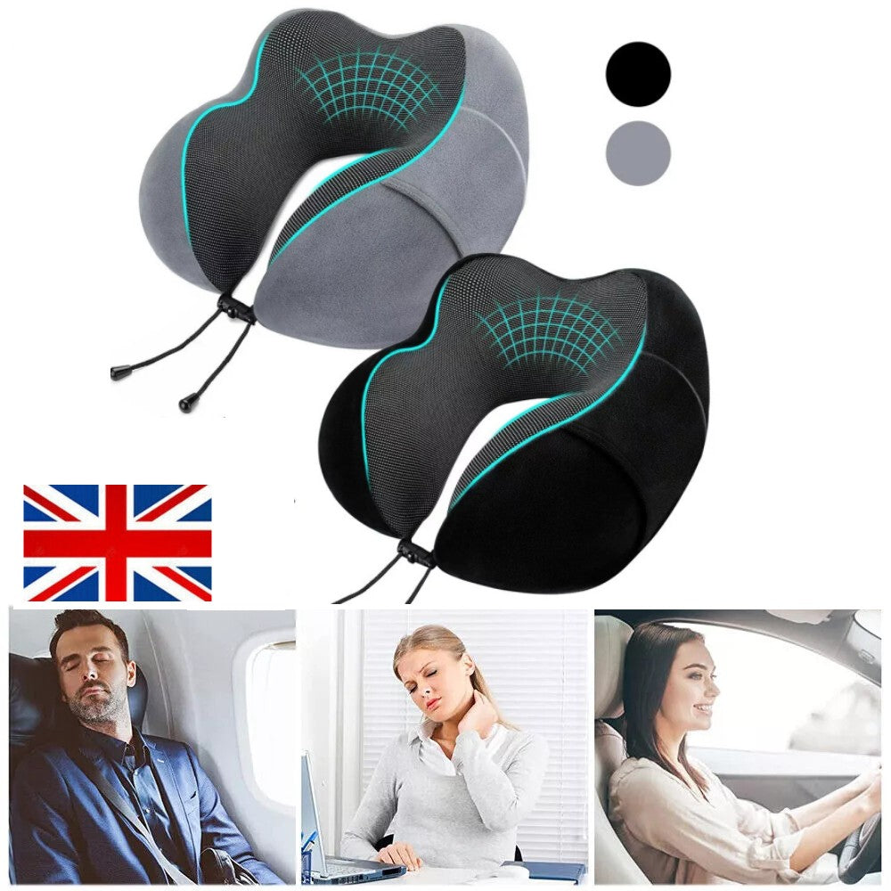 Memory Foam Travel Pillow Neck Support Cushion Without Carry Bag Ear Plugs Mask